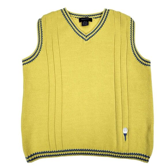 Eagle's Eye V-Neck Sweater Vest Small Yellow Golf Varsity Preppy Academia - Picture 1 of 11
